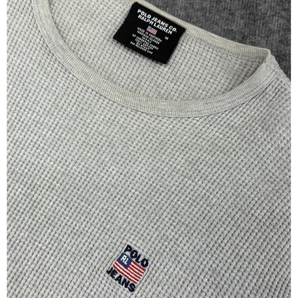 Vintage Polo Jeans Co. Mens Medium‎ Waffle Knit Thermal Crewneck Pullover Gray